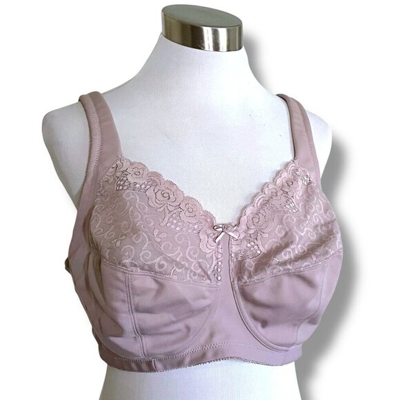 Glamorise 42D Bra Taupe Comfort Lift Rose Lace Wireless Full Coverage 1104 - Picture 4 of 9